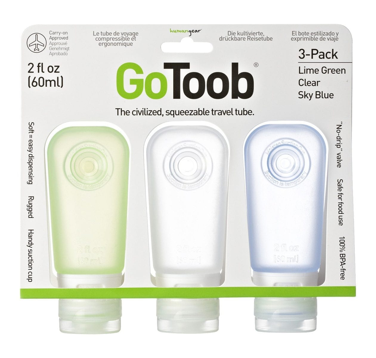 humangear GoToob Refillable Silicone Travel Size Bottles with Locking Cap for Women
