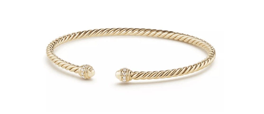 David Yurman Cablespira Bracelet in 18K Gold with Diamonds, 3mm