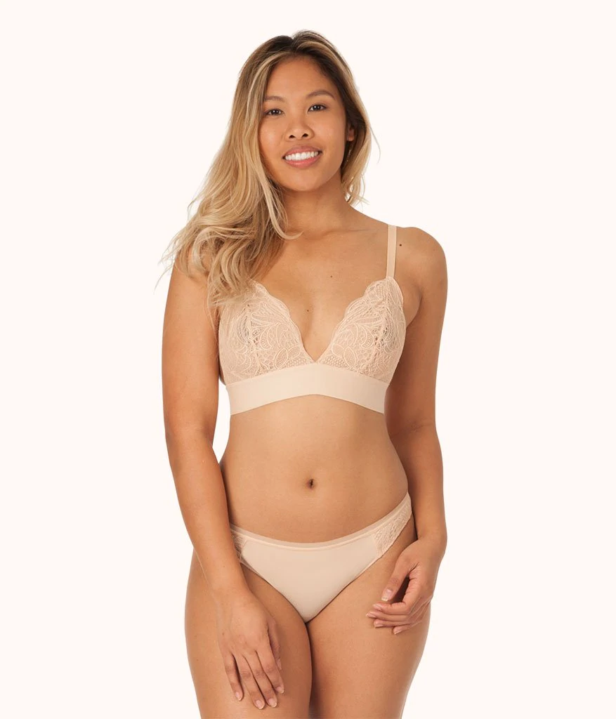 Long-Lined Lace Bralette in toasted almond