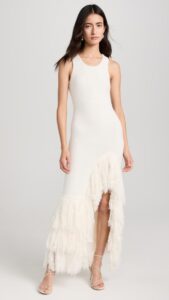 AKNVAS Sasha Knit Fringe Dress in White