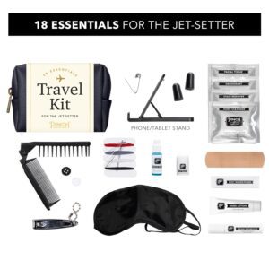 Pinch Provisions Travel Kit, Navy Vegan Leather, Includes 18 Must-Have Emergency Essential Items for Travelling