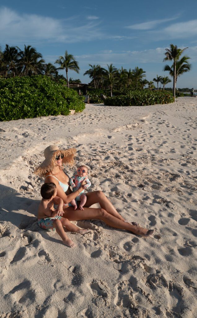 Jetset Christina on the beach with her kids at Rosewood Mayakoba