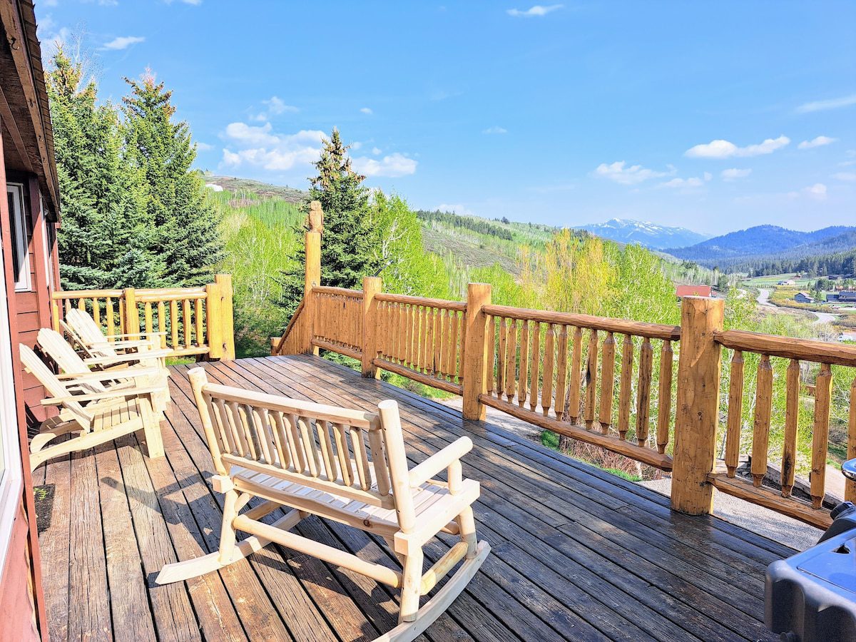 A large four bedroom mountain home outside Jackson, Wyoming with a hot tub and game room