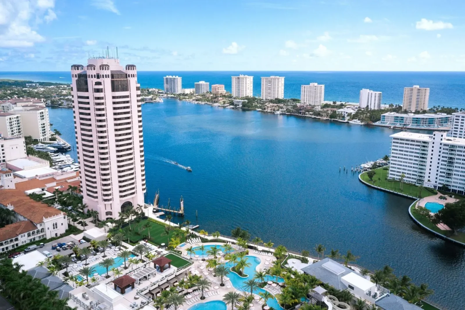 Aerial view of the Tower and Harborside Pool Club at The Boca Raton